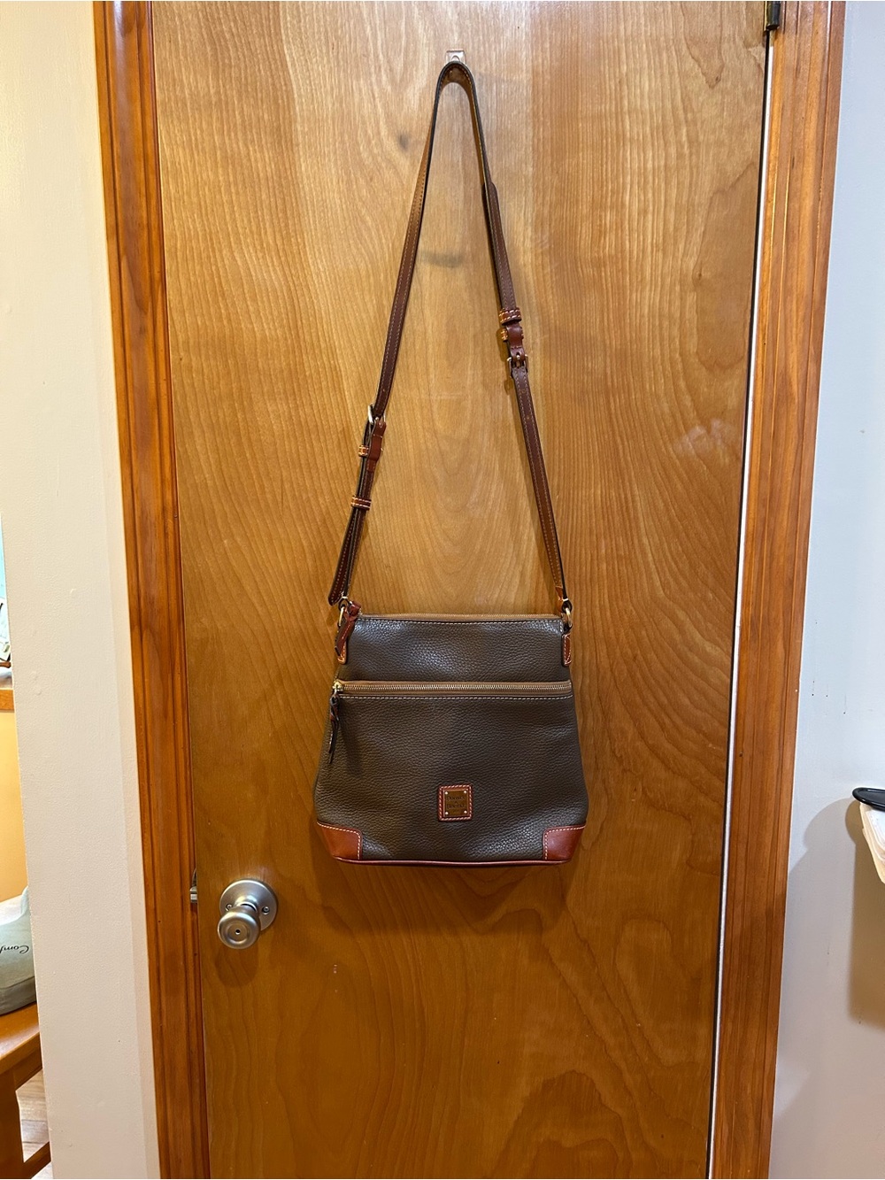 Dooney & Bourke Dark Brown Pebbled Leather Messenger Bag R264
